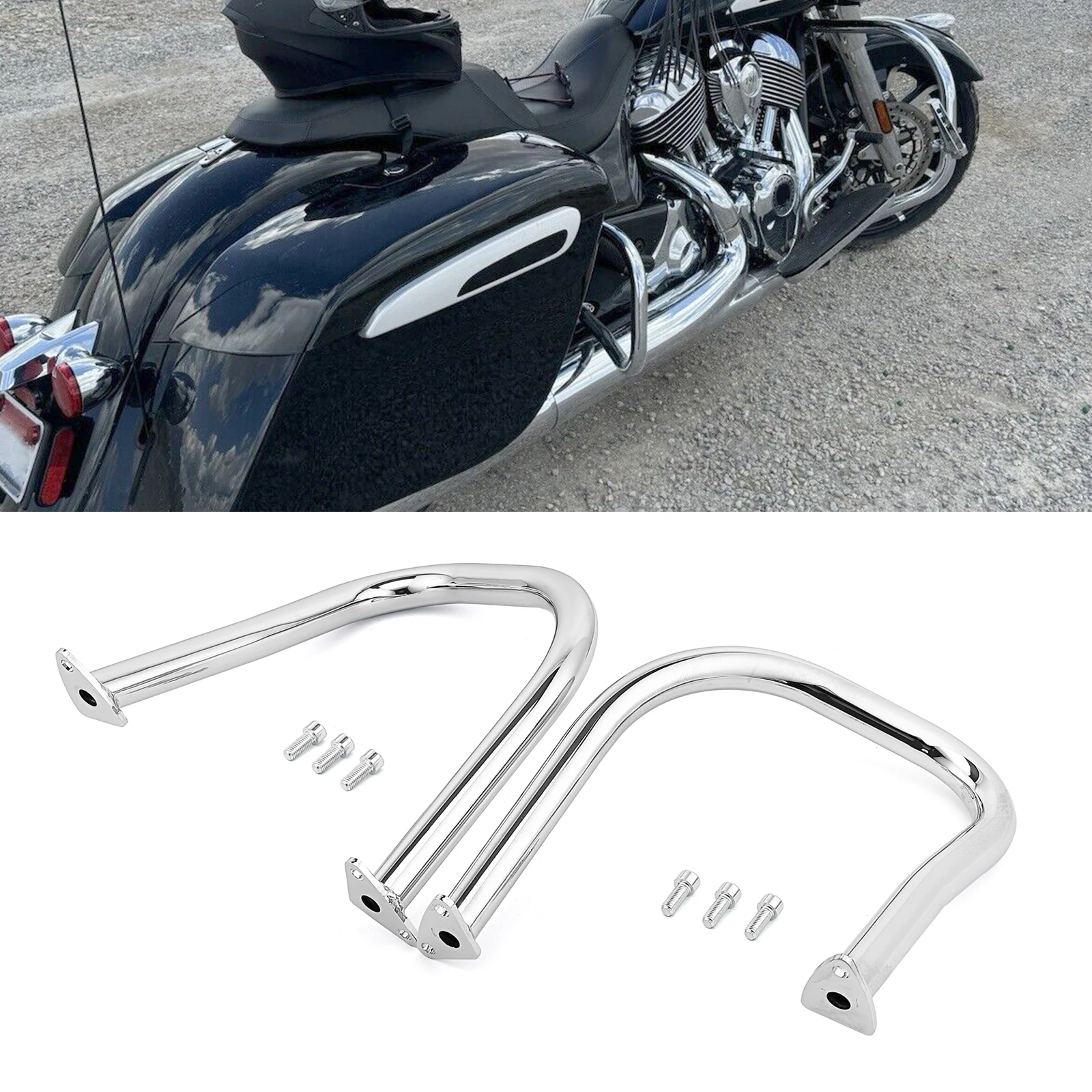 

Chrome Left & Right Rear Highway Guard Bar for Indian Challenger Pursuit 2020-2025 Chief Chieftain Springfield / Roadmaster