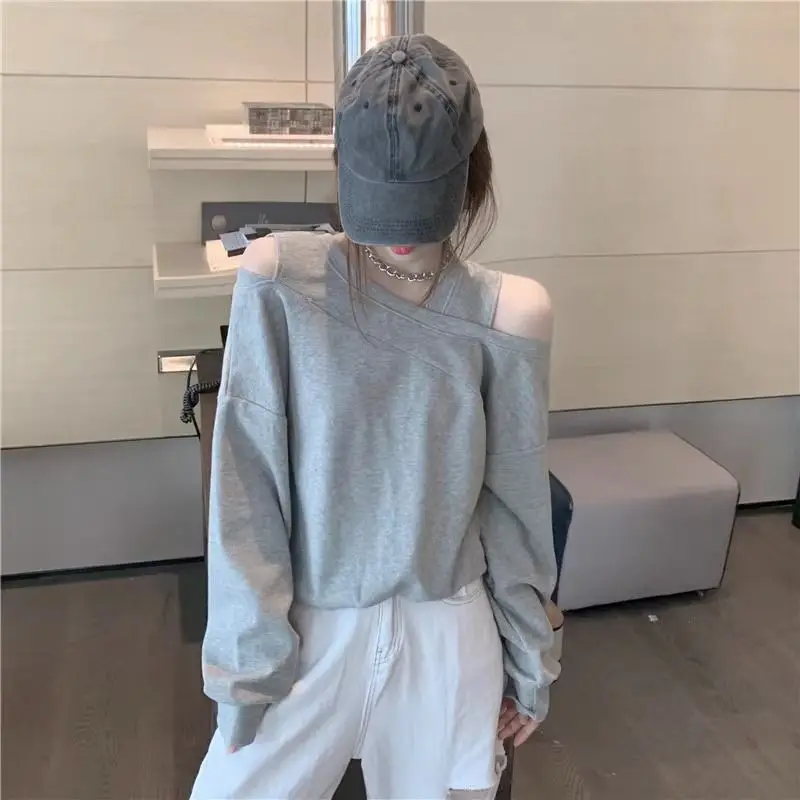 

2023 Spring And Autumn New Fashion Casual Long Sleeve Top Women's Design Sense Off Shoulder Pullover Sweatshirt