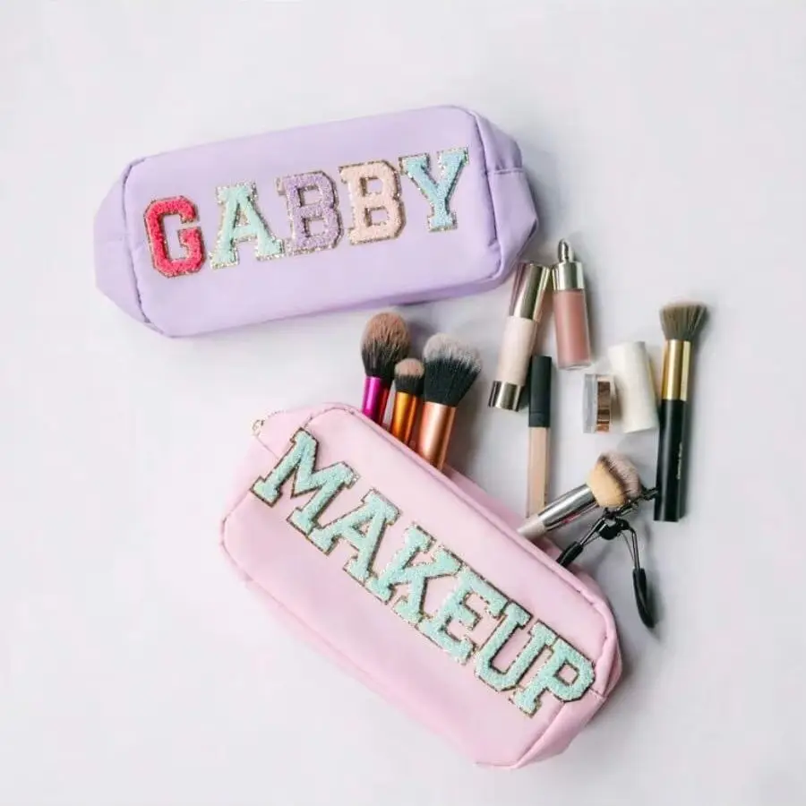 Personalized Monogram Travel Makeup Bag, Nylon Patch Toiletry Pouch, DIY Gift Handbag