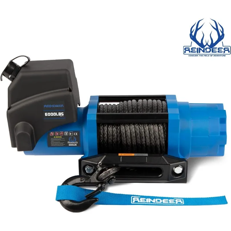 New 12V Winch 6000 lb Load Capacity Electric Winch Kit Synthetic Rope with Hawse Fairlead Waterproof IP67