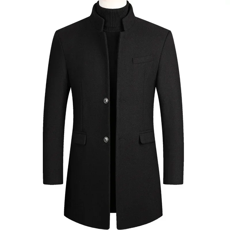 Casaco de lã masculino outono inverno 2022 médio longo blusão engrossado gola masculina trench coat abrigo hombre