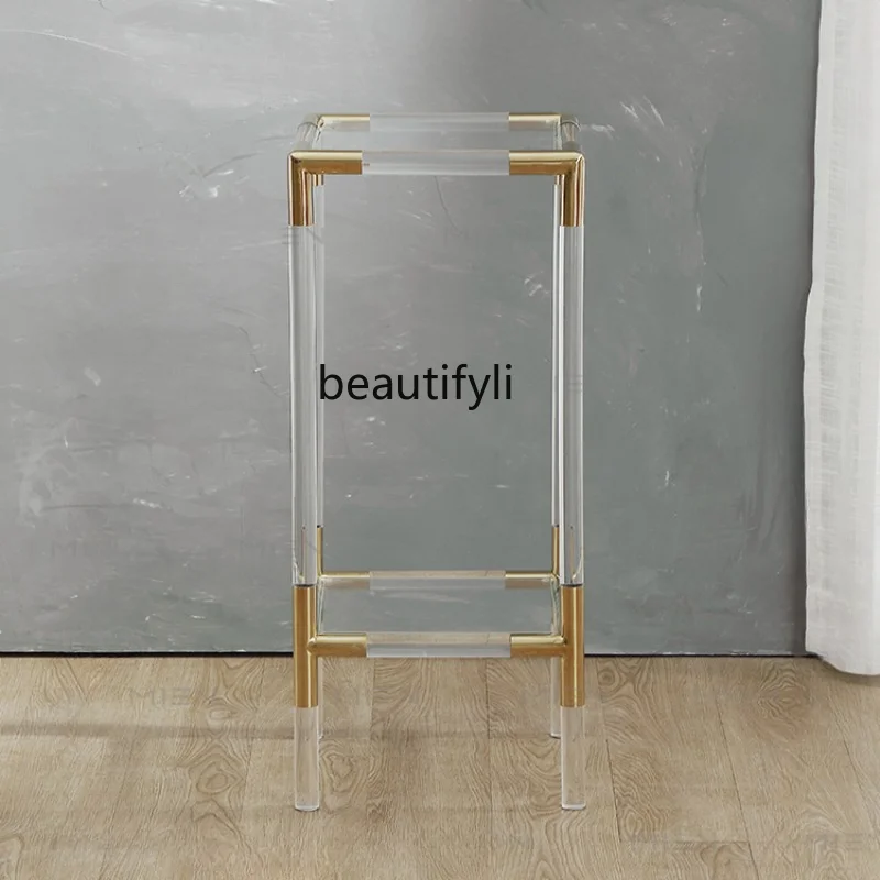 

Light Luxury Acrylic Transparent Flower Rack Stainless Steel Floor-Standing Decoration Shelf Glass Sculpture Table