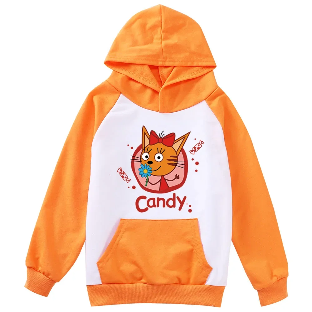 Russian TpnkoTa Three Kittens Kids Hoodie Baby Girls Kid E Cats Coats My Family Three Happy Cats Clothes Boys Hooded Sweatshirts