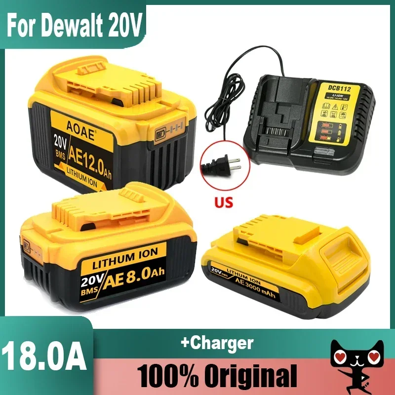 1 Original DCB200 20V 8000mAh Lithium Replacement Battery For Dewalt 18V DCB184 DCB200 DCB182 DCB180 DCB181 DCB182 DCB201 DCB206