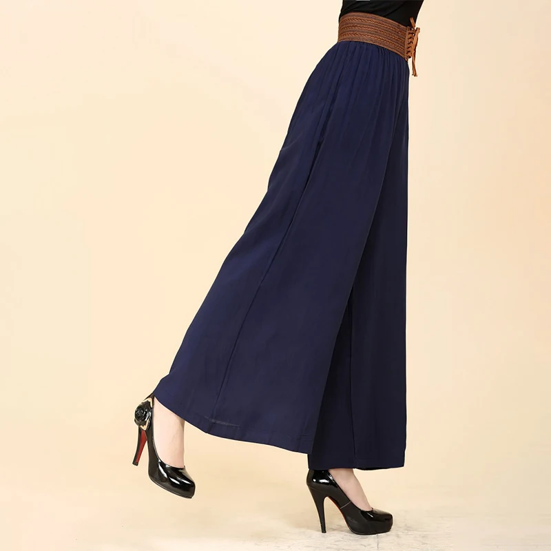 2023 New National Wide Leg Pants Summer Fashion Casual Women's Culotes Waist Lace Up Large Hemlines High Waist Loose Trousers