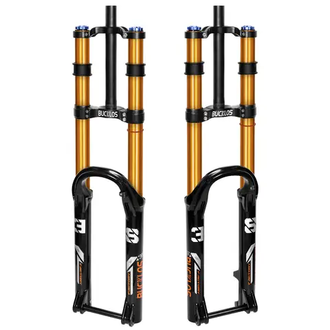 Bucklos 27.5/29 Inch Mtb Air Suspension Fork Gold Double Shoulder Tapered Steerer Thru Axle Damping Downhill Bike Replacement