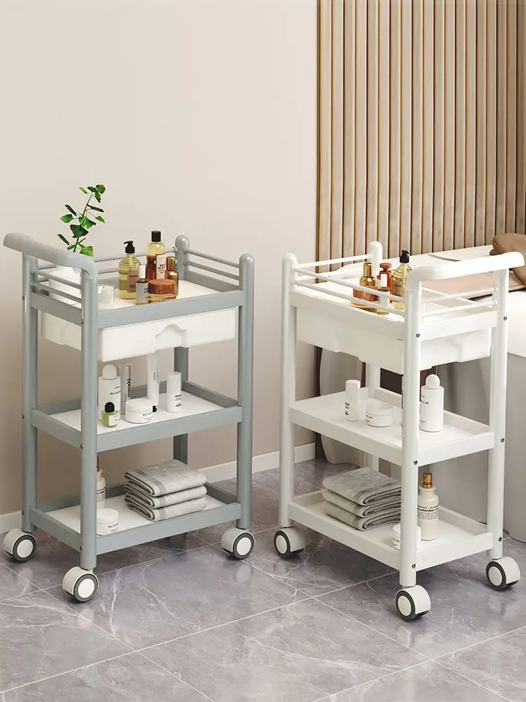 

Auxiliary Cart With Wheels For Beauty Salon Trolley Pulleys Multi Functional Metal Cart Movable Armrests Hand Cart For Kitchen