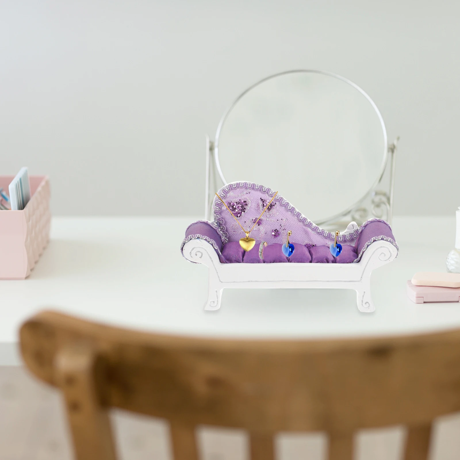 أريكة شكل مجوهرات رف شاشة المنظم حامل لخواتم أقراط القلائد النسيج تقف حامل تخزين أريكة شكل خواتم الوقوف