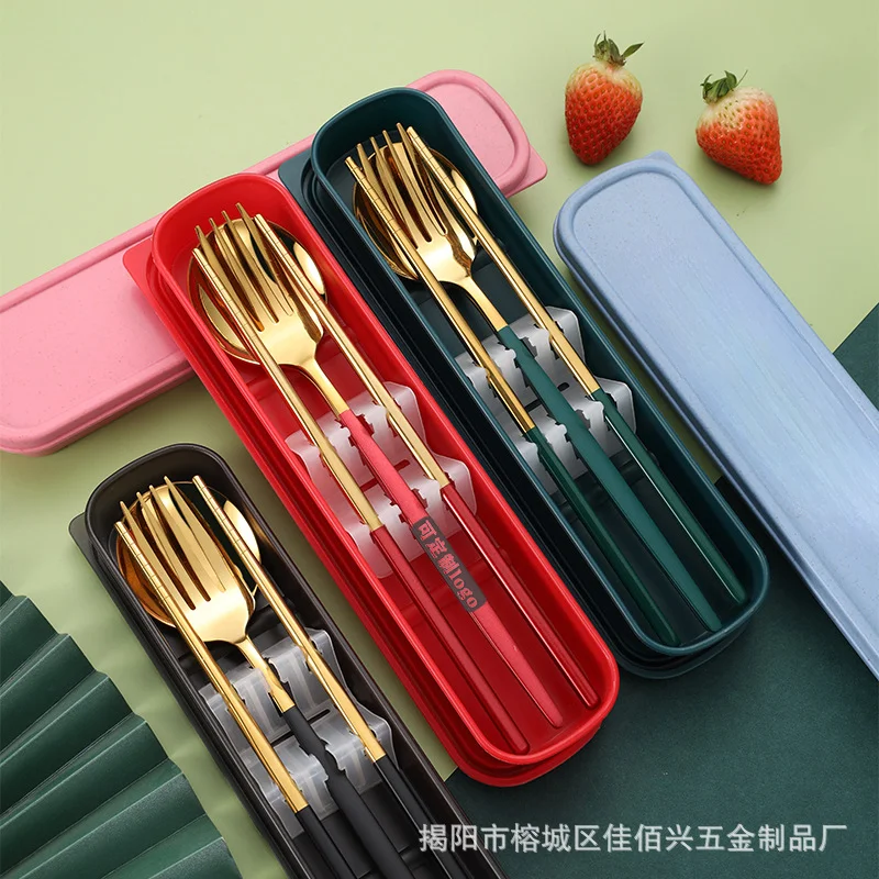 

Stainless steel tablewareportable storage box outdoor travel tableware setforks spoonschopsticks a set of event gifts
