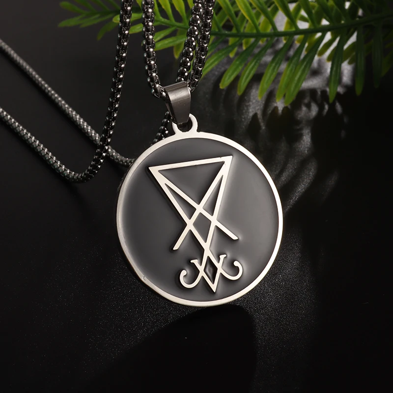 Fashion Classic Rune Satan Lucifer Church Sign Pendant Necklace Men Women Stainless Steel Jewelry Simple Gift