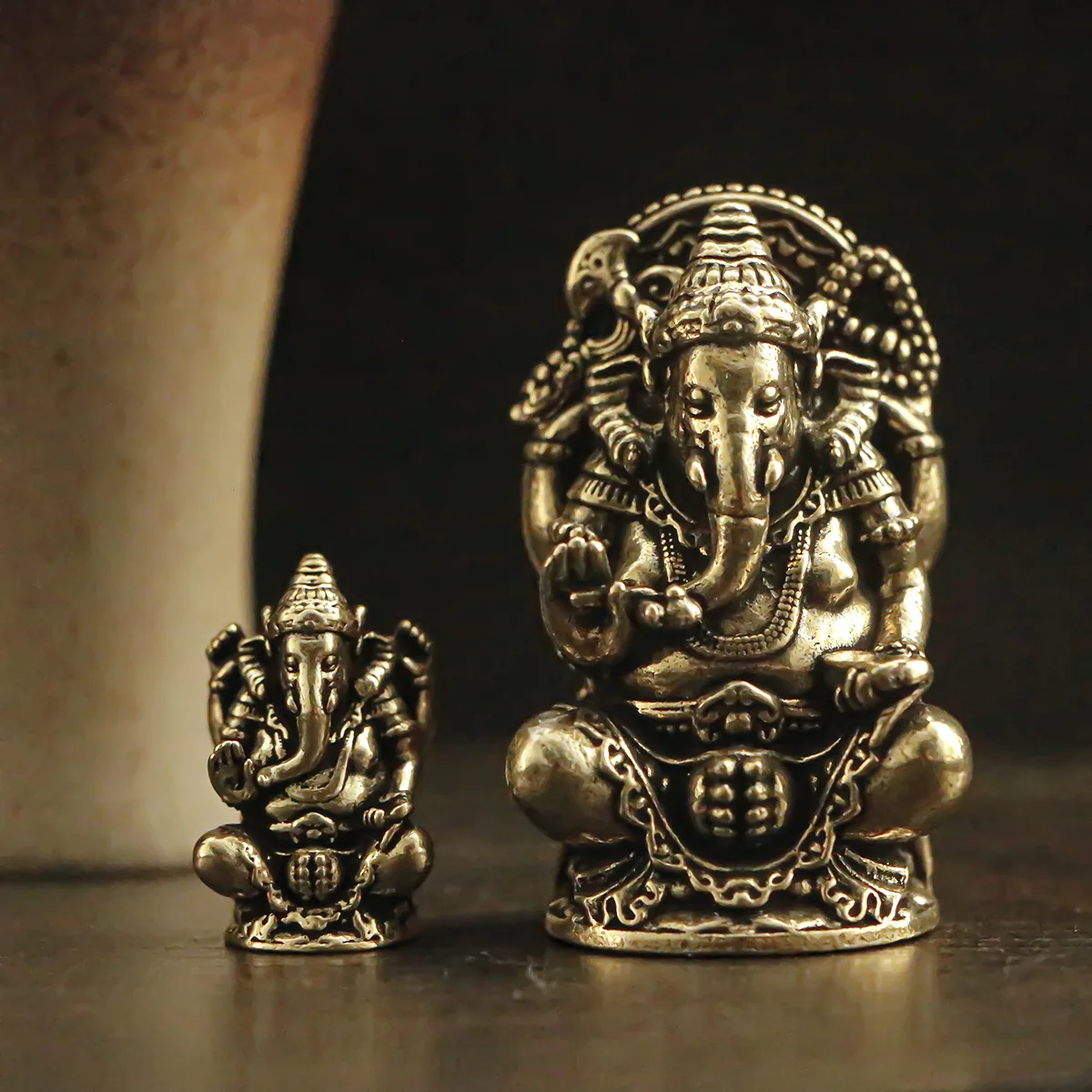 Thai Ganesha Brass Statue​ - Elephant God Figurine for Home Office Desk Decor, Wealth Luck Blessing Gift