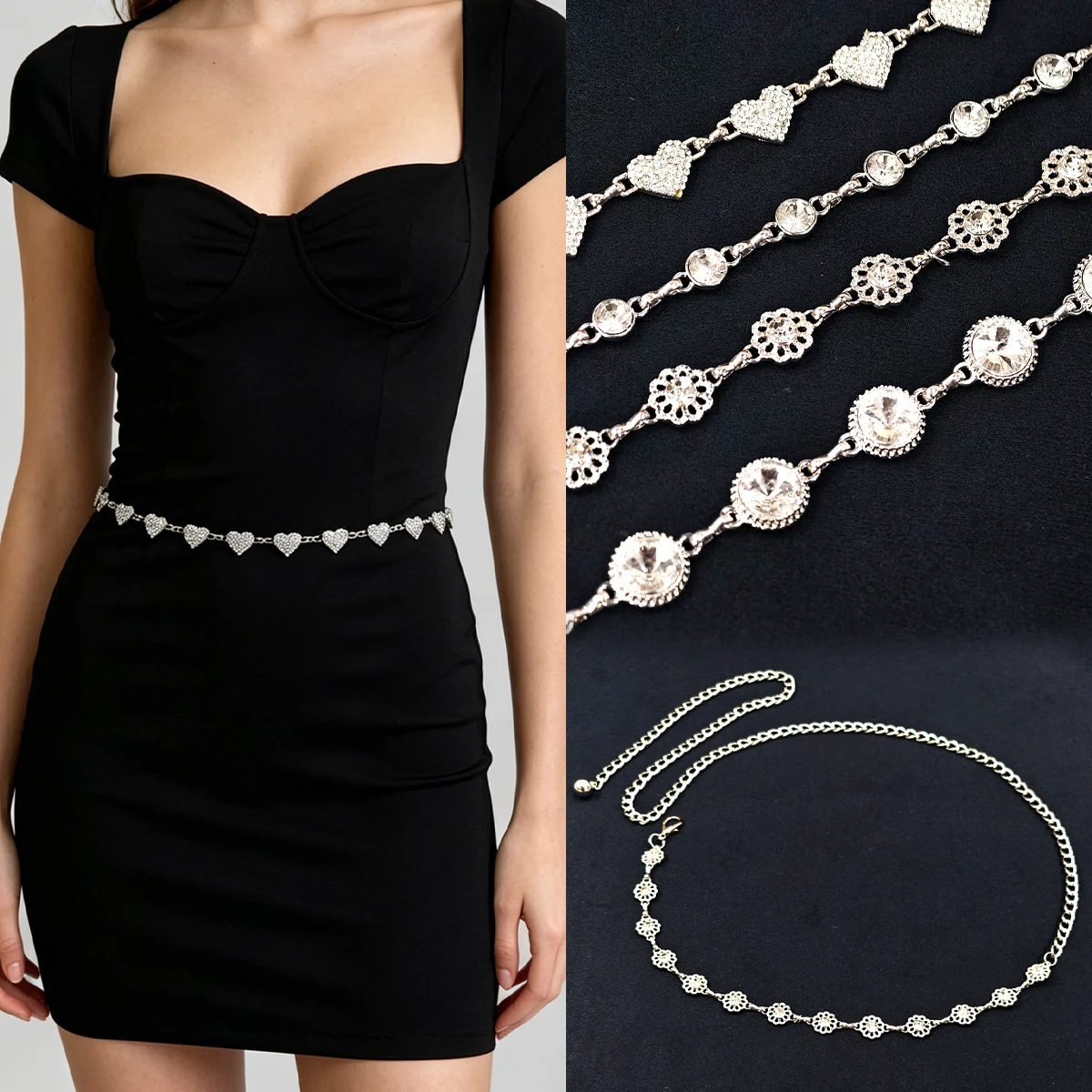 Luxury Desiner rhinestone Haute Couture Summer Dress With Fashionable Ins Style Decorative Thin Chain Belt Fashion Waist Chain