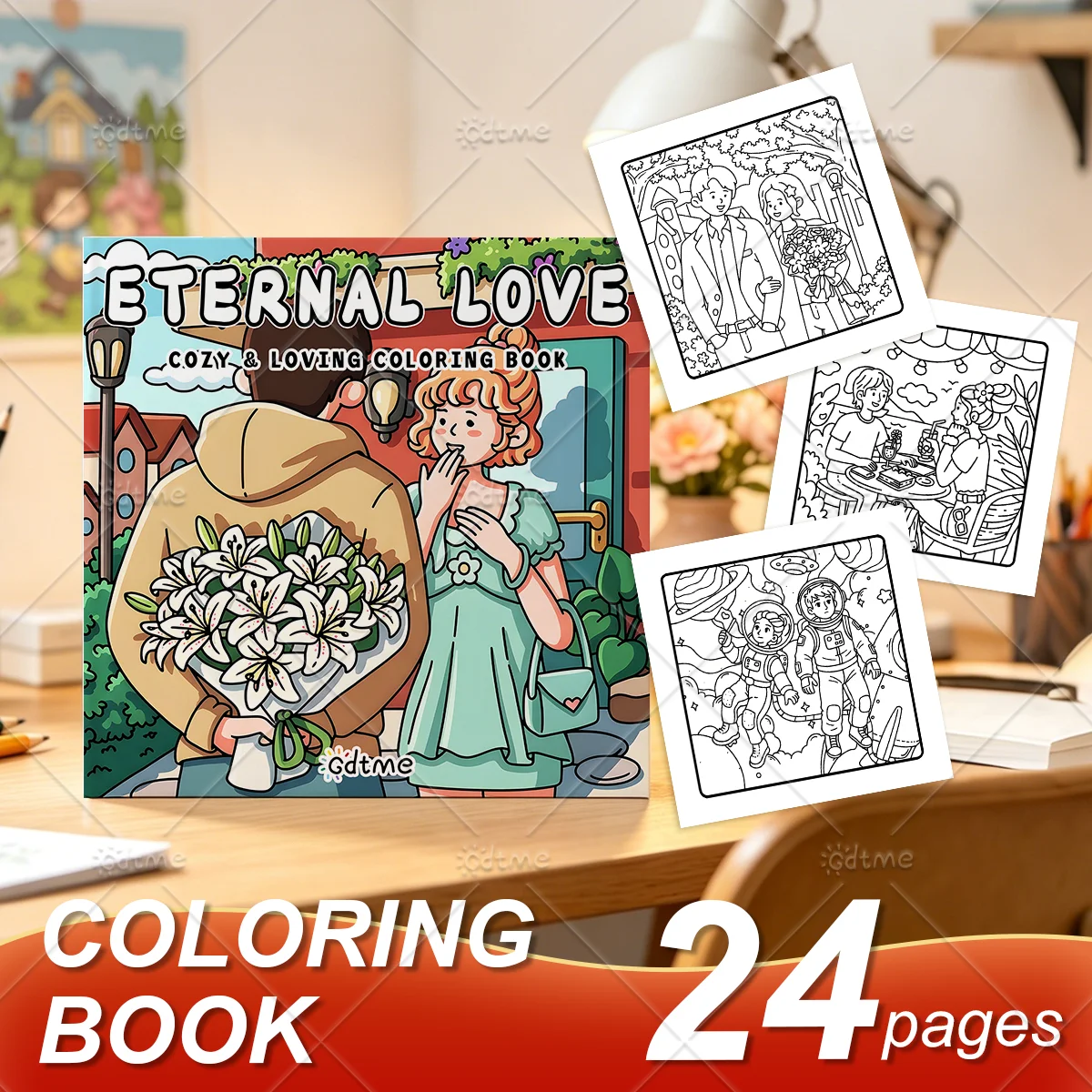 Eternal Love Adult Coloring Book, Large Print Cozy Loving Romantic Couple Scenes Stress Relief Relaxing Art Therapy Drawing Boo