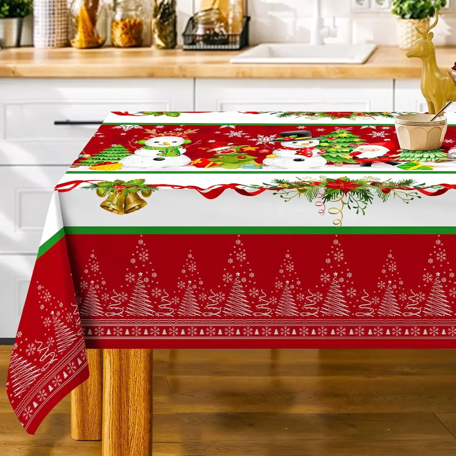 Winter Christmas Poinsettia Printed Tablecloths Party Decor Xmas Tree Snowflake Rectangle Table Covers Dining Room Table Decor