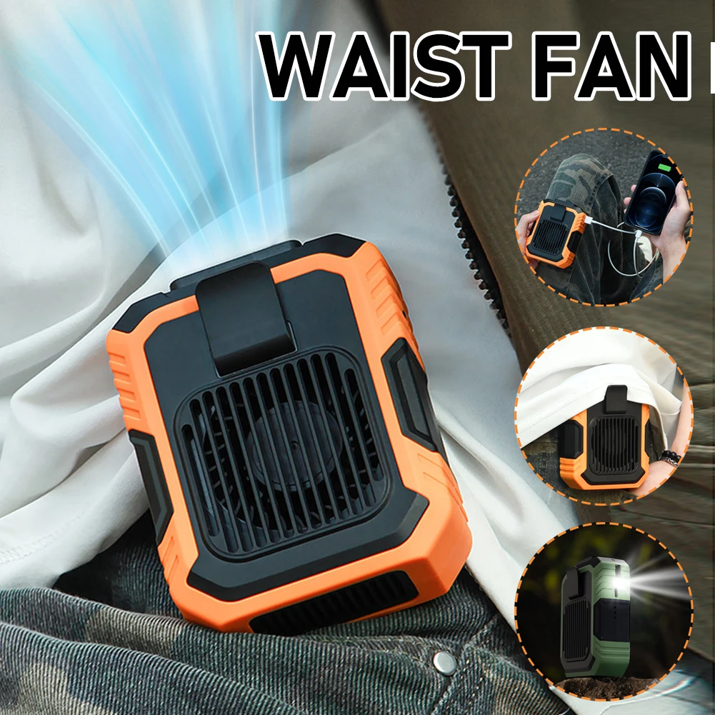 Waist Clip Fan 4000mAh Rechargeable Personal Belt Clip Fan Portable Power Bank Flashlight Outdoor Waist Mounted Fan for Outdoor