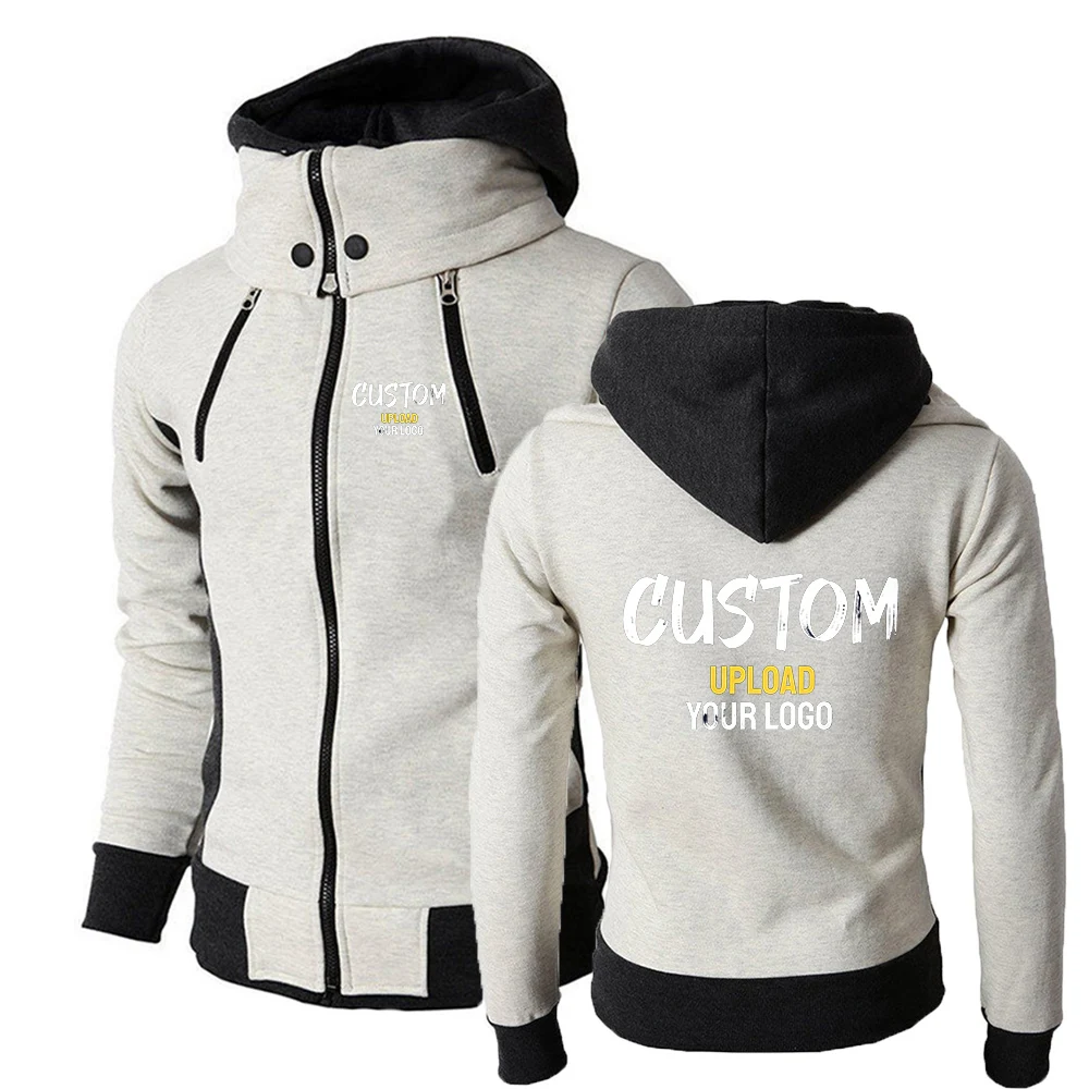 Personalized Custom New Autumn Men's Zip Print Hoodie Casual Solid Hooded Sweatshirt with Long Sleeves Streetwear Hoodies Jacket