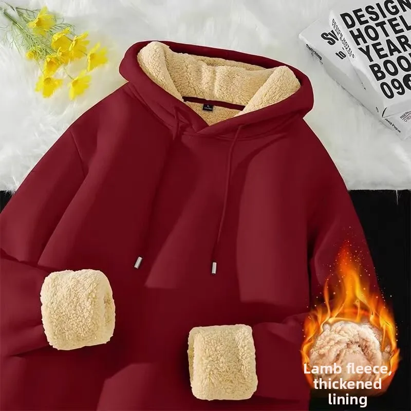 

Thickened Lamb Velvet Hoodie Women's Jacket Winter Warm Long Sleeve Sweatshirt Casual Comfortable Polyester Fabric KHKW Brand