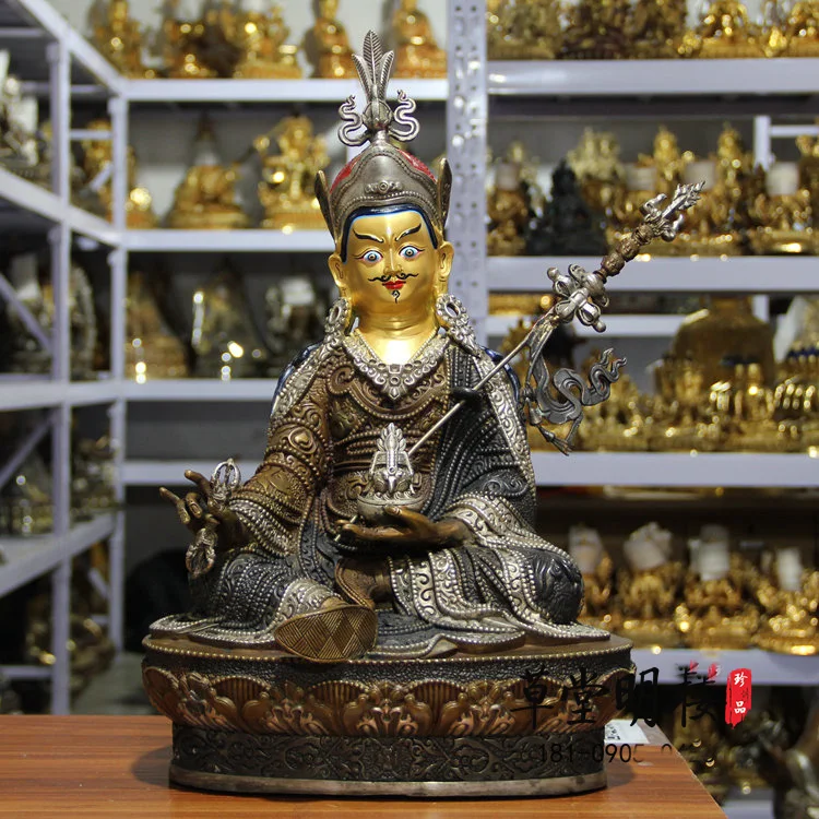 46CM huge large # Wholesale Buddha statues HOME Temple Silver plating India Padmasambhava Rinpoche brass art