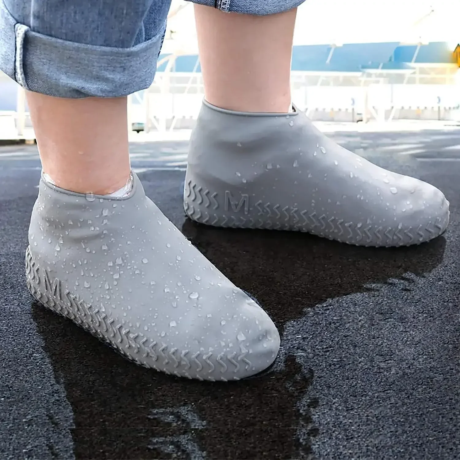 1Pair Waterproof Non-slip Silicone Shoe High Elastic Wear-resistant Men Rain Boots for Outdoor Rainy Day Reusable Shoe Cover