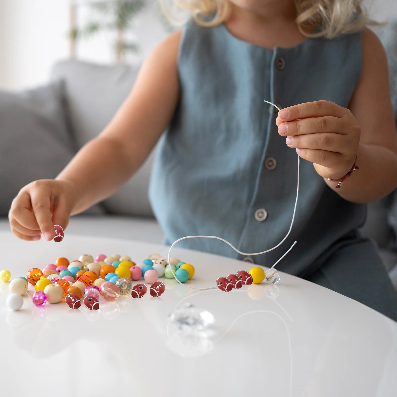 

50Pcs Durable Acrylic Rugby Beads Unique Shape Enhance Handeye Coordination Sports Crafts Ball Beads Football Bead