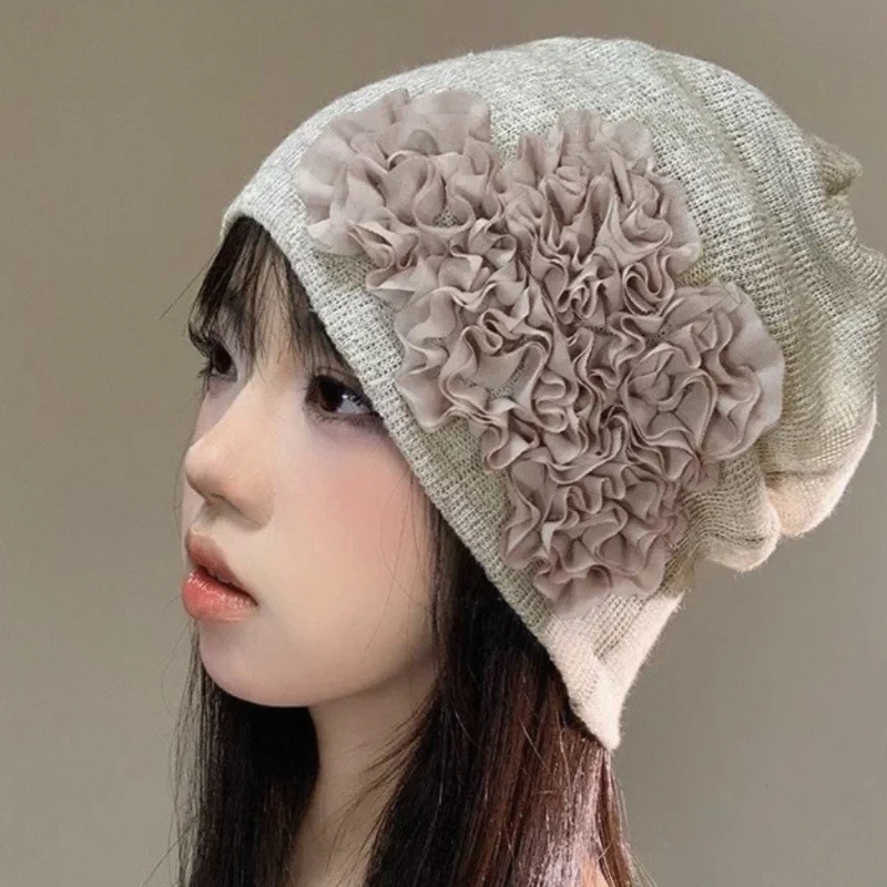 Japanese Korean Style Floral Slouchy Hat - Sun Protection Face-Framing Summer Cap, Vintage Thin & Breathable