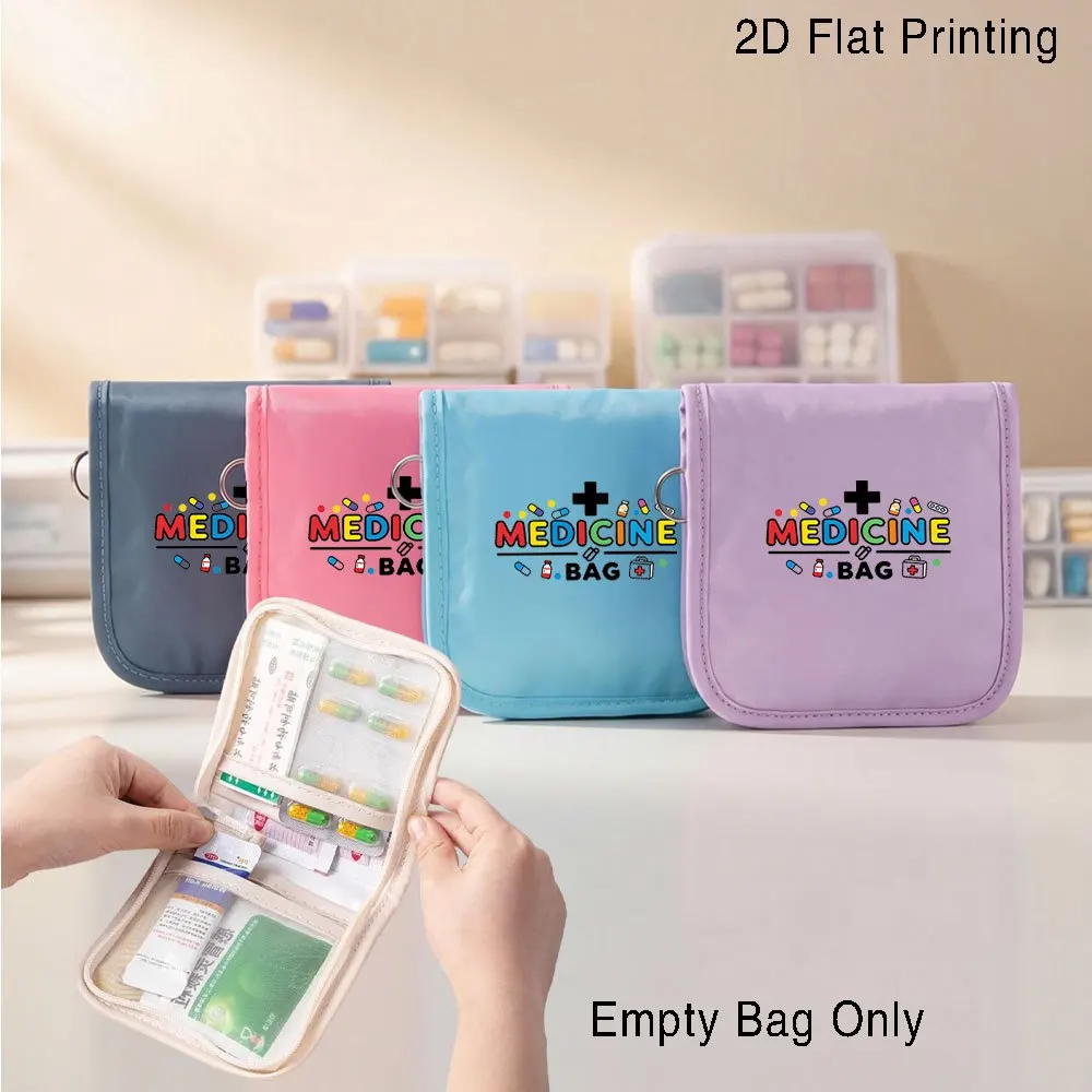 Cute Cartoon Colorful Print Medicine Bag Foldable Dual Use Pill Makeup Organizer with Hanging Ring Empty Bag Only
