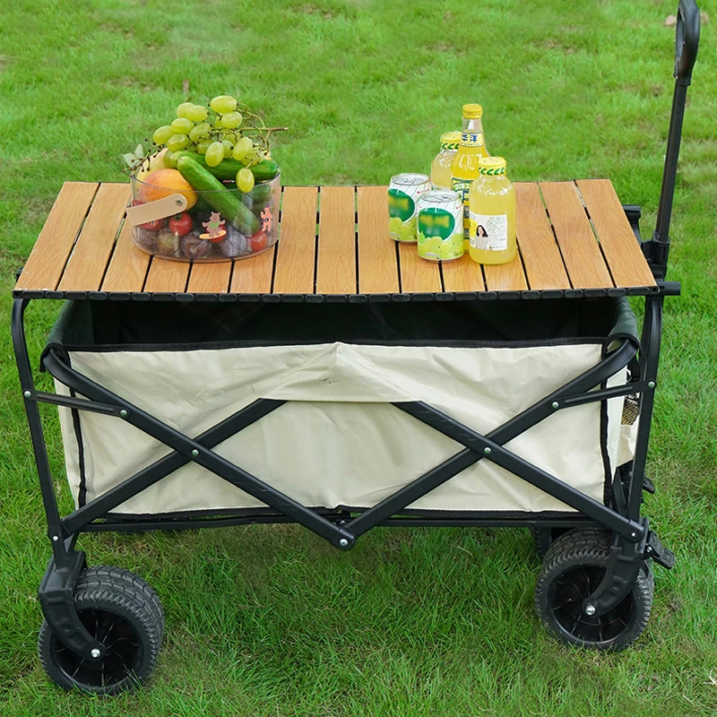 

Folding Camping Cart Multifunction Trolley with Table Board Outdoor Picnic Trailer Portable Beach BBQ Trailer