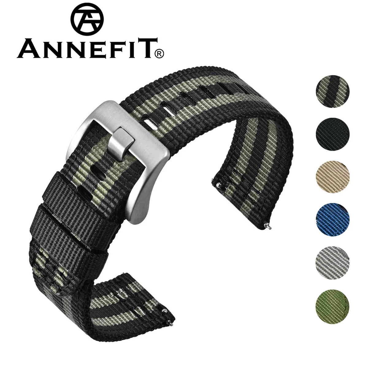 ANNEFIT Nylon Watchband 18mm 20mm 22mm Bracelet Military Ballistic Nylon Watchstrap Two-Pieces Waterproof With Heavy Buckle