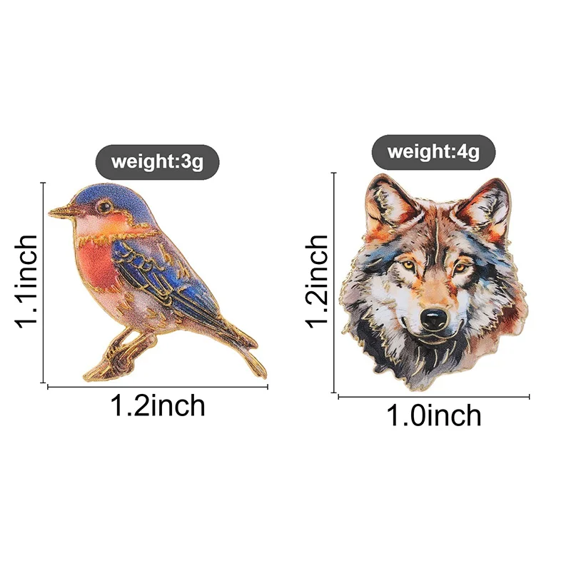 Realistische Aquarell-Tier-UV-Druck-Abzeichen Blauer Vogel Wolfskopf Anstecknadeln Naturkunst Metallbroschen Anstecknadel-Set Geschenk – Detail 1