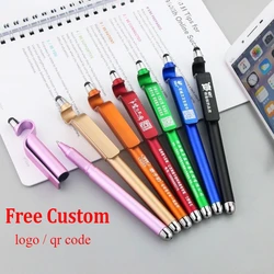 100Pcs Customized Logo  Advertising Signature Pen Screen Touch Carbon Gel Black Pen Mobile Phone Holder Wholesale