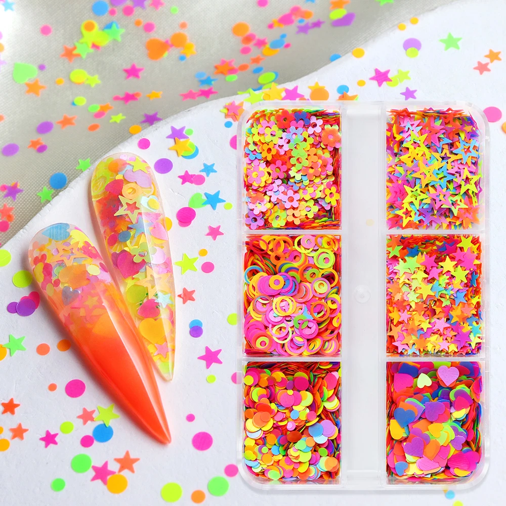 

Mixed Fluorescent Sequins Glitter Epoxy Resin Mold Filling Colorful Circle Star Plum Blossom Shape Paillettes Summer DIY Crafts