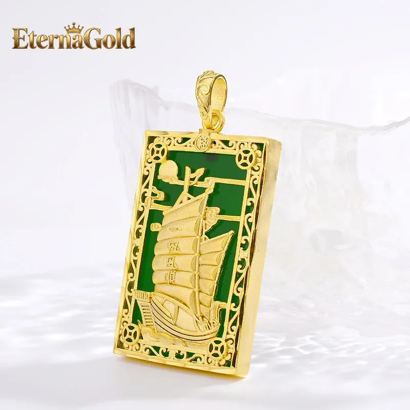 

EternaGold Boutique: Модный мужской кулон из золота 9999 пробы, 24K, настоящее золото, стильное атмосферное ожерелье с парусником, подарок для парня