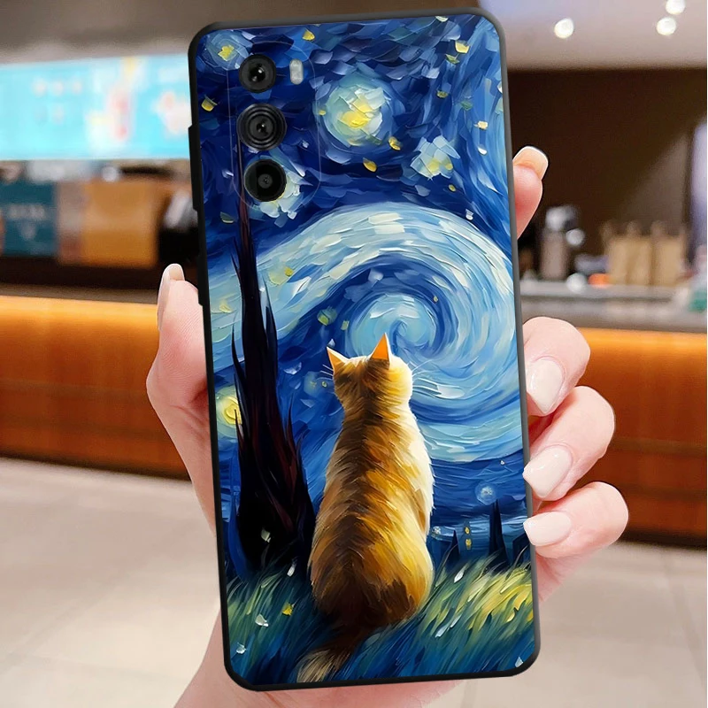 

Van Gogh Cat Starry Night Phone Case For Motorola Edge 50 40 Pro 50 40 30 Ultra Neo Fusion Moto G Play G Stylus G Power G 5G
