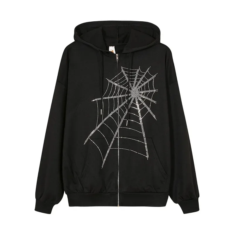 

Fall 1 Female Sweatshirts Women Korean Fashion Sportwear Harajuku Oversized Spider Pattern Hoodie Drawstring Moletom