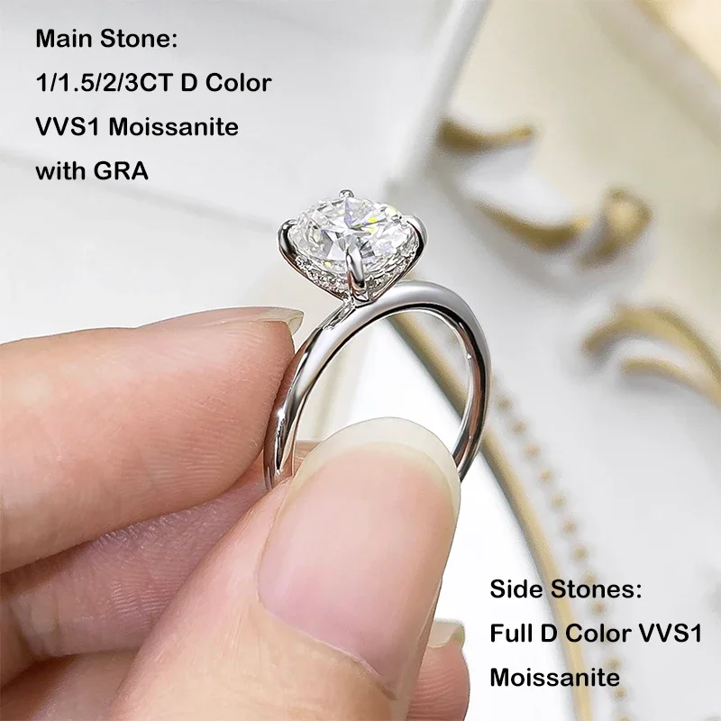 Ewya Luxe 1/2/3ct Ovaal Geslepen Full Moissanite Ring Voor Vrouwen S925 Verzilverd 18K Wit Goud Diamanten Ringen Bruids Trouwring