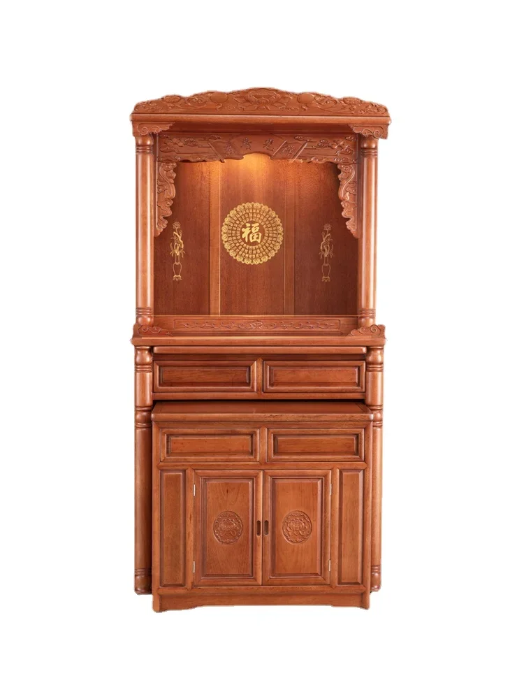 

Qf Solid Wood Shrine New Chinese Style Buddha Cabinet Clothes Closet Household Shrine Enshrine God of Wealth Cabinet