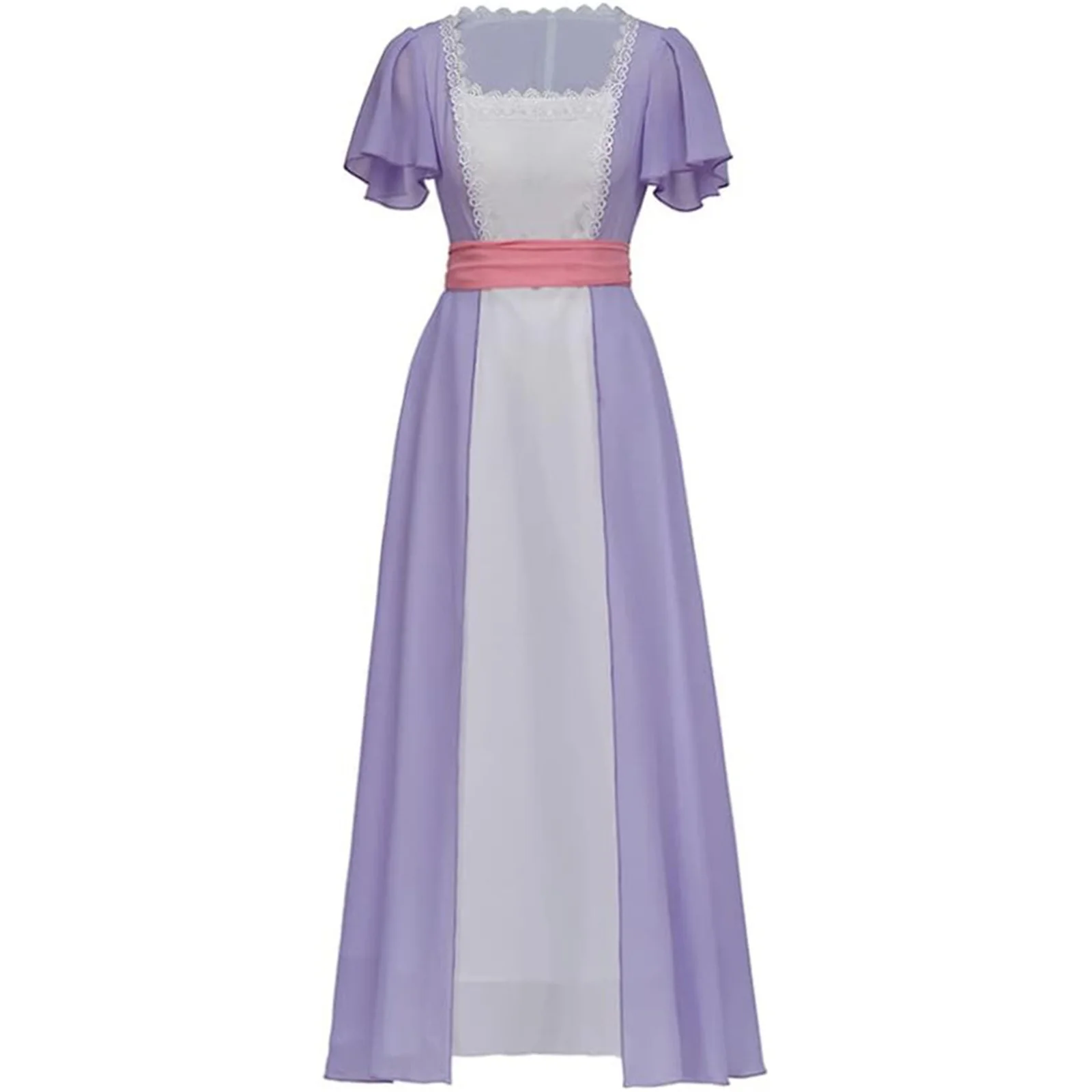 

Movie Rose Cosplay Costume Dress Lace Neckline Ruffled Sleeves Romantic Evening Gown Dress Halloween Carnival Party Outfit