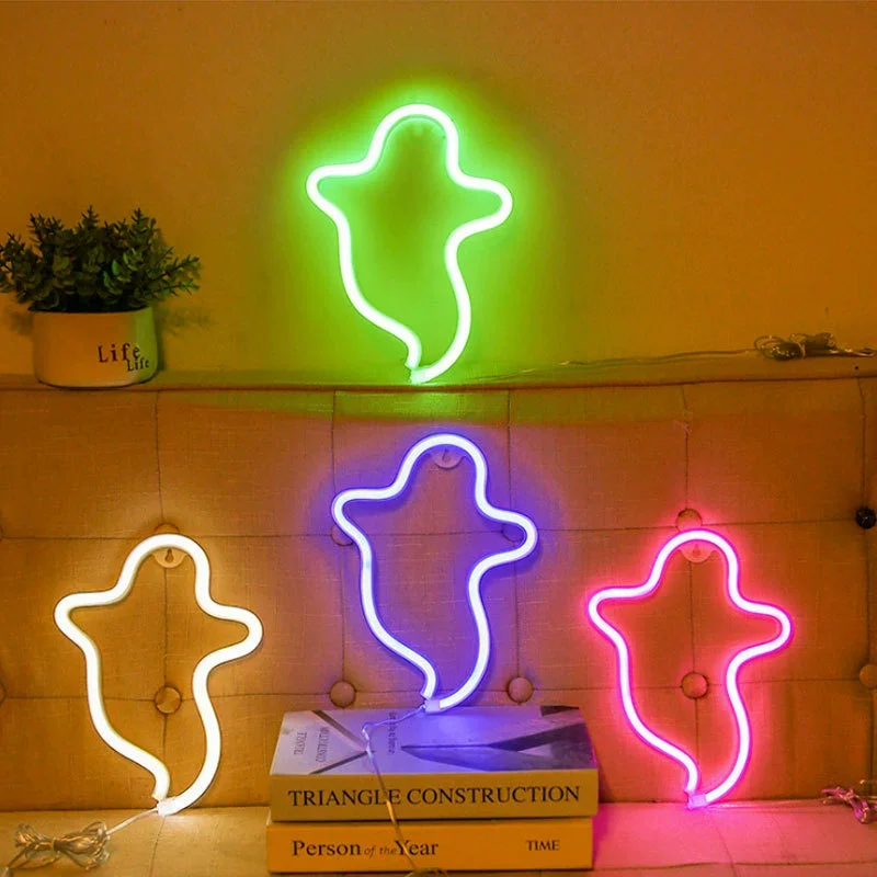 Светодиодная неоновая вывеска на Хэллоуин, украшение для вечеринки, атмосфера ужасов, фирменный неоновый кулон, ночник для комнаты, питание от USB или батареи (батарея в комплект не входит)