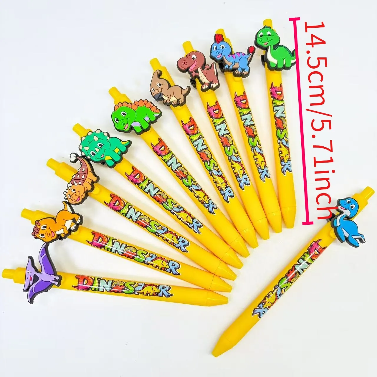 10pcs dinosaur themed press ballpoint pen, yellow pen holder, ink quick drying ballpoint pen, student writing pen
