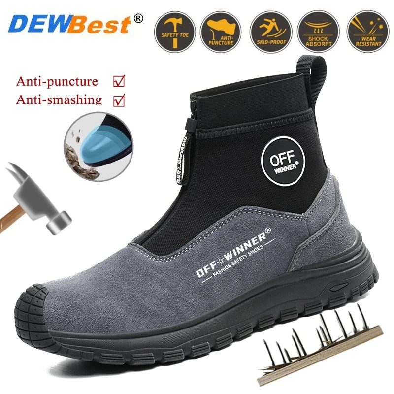 Summer model men's anti-smash shoes breathable anti-scald welding shoes high top lightweight non-slip put smash  anti-puncture