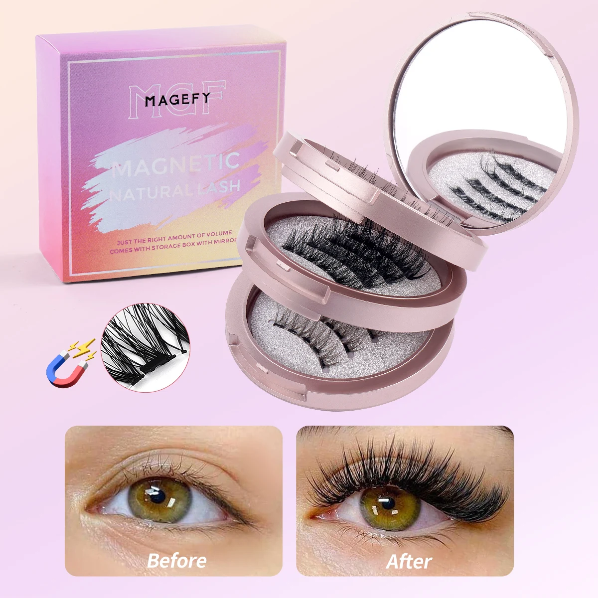 MAGEFY, 3 pares de pestañas magnéticas mejoradas con aplicador, aspecto Natural suave reutilizable, No necesita pegamento, Kit de pestañas, pestañas de ojo de gato