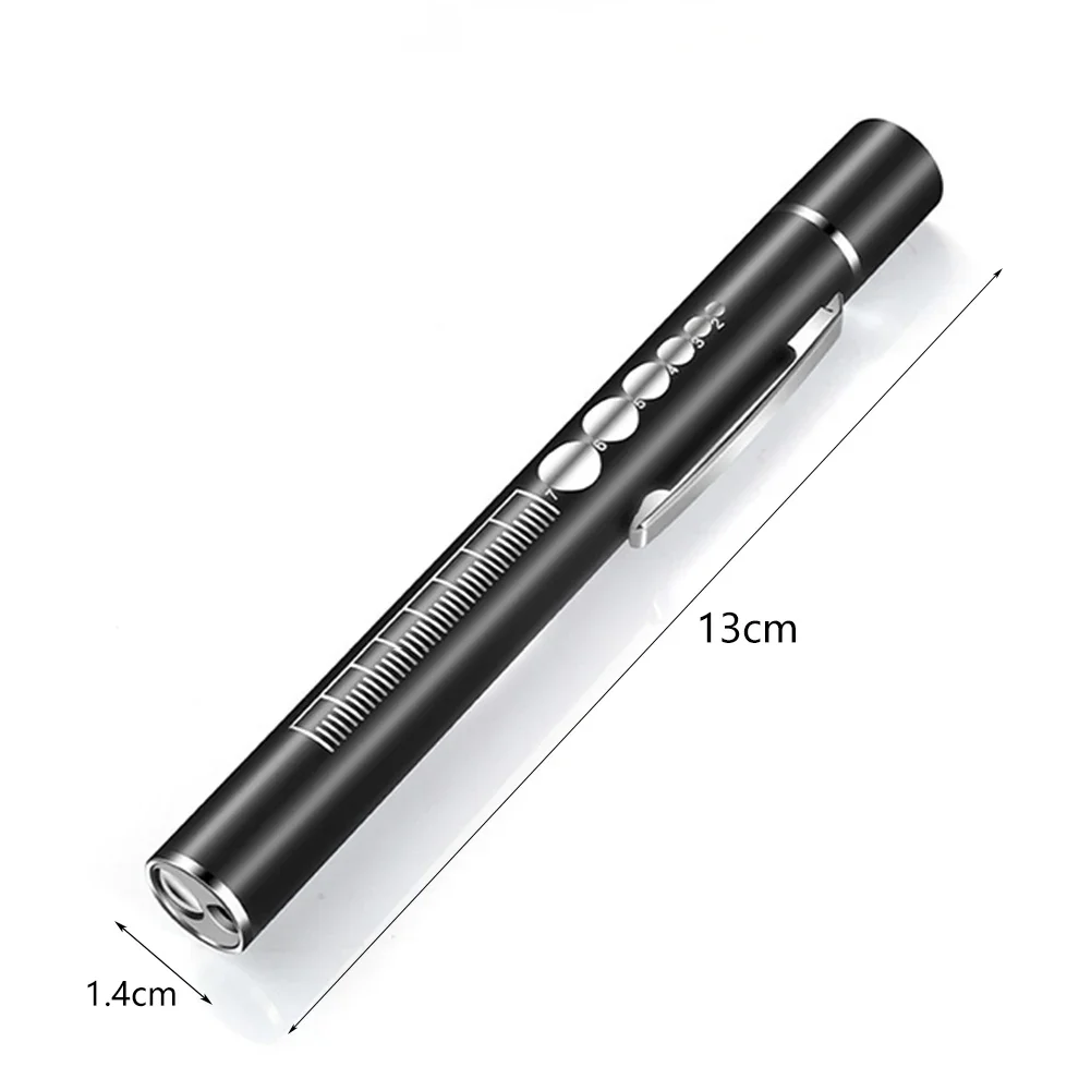 USB Rechargeable Handy Pen Light with Scale Mini Camping LED Torch Lamp With Stainless Steel Clip Pocket Led Flashlight