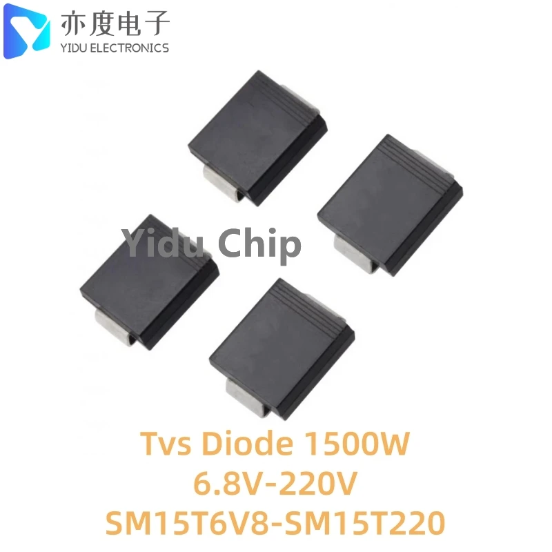 

50pcs/lot TVS Diode SMC SM15T100A MFX 100V SM15T150A MGK 150V SM15T200A MGV 200V SM15T220A MGX 220V DO-214AB