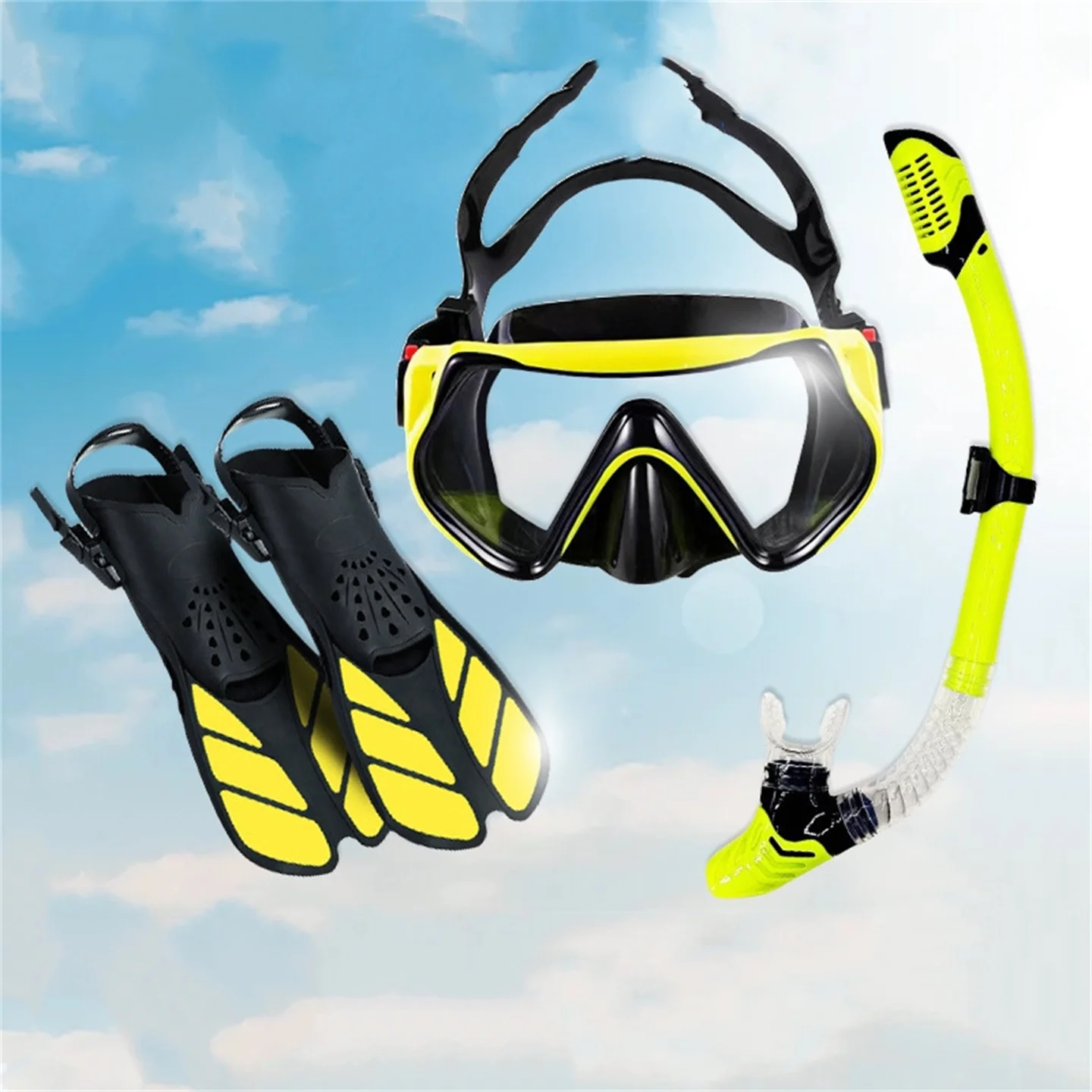 

Outdoor Snorkeling 3 - Pieces Set , Diving Mask / Breathing Tube / Adjustment Flippers Fins , Men Women Beach Combing Swimming