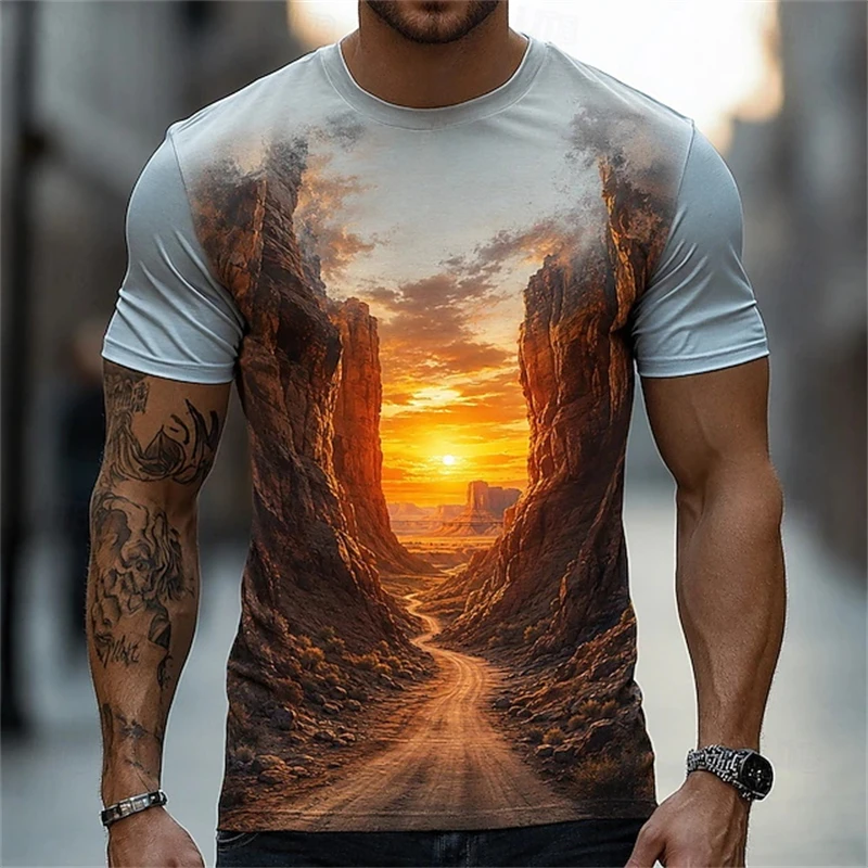 Optical Illusion Ocean Men's T Shirt Short Sleeve T Shirt 3D Print Crew Neck Shirt Casual Summer Spring Y2k Trendy Clothing Men