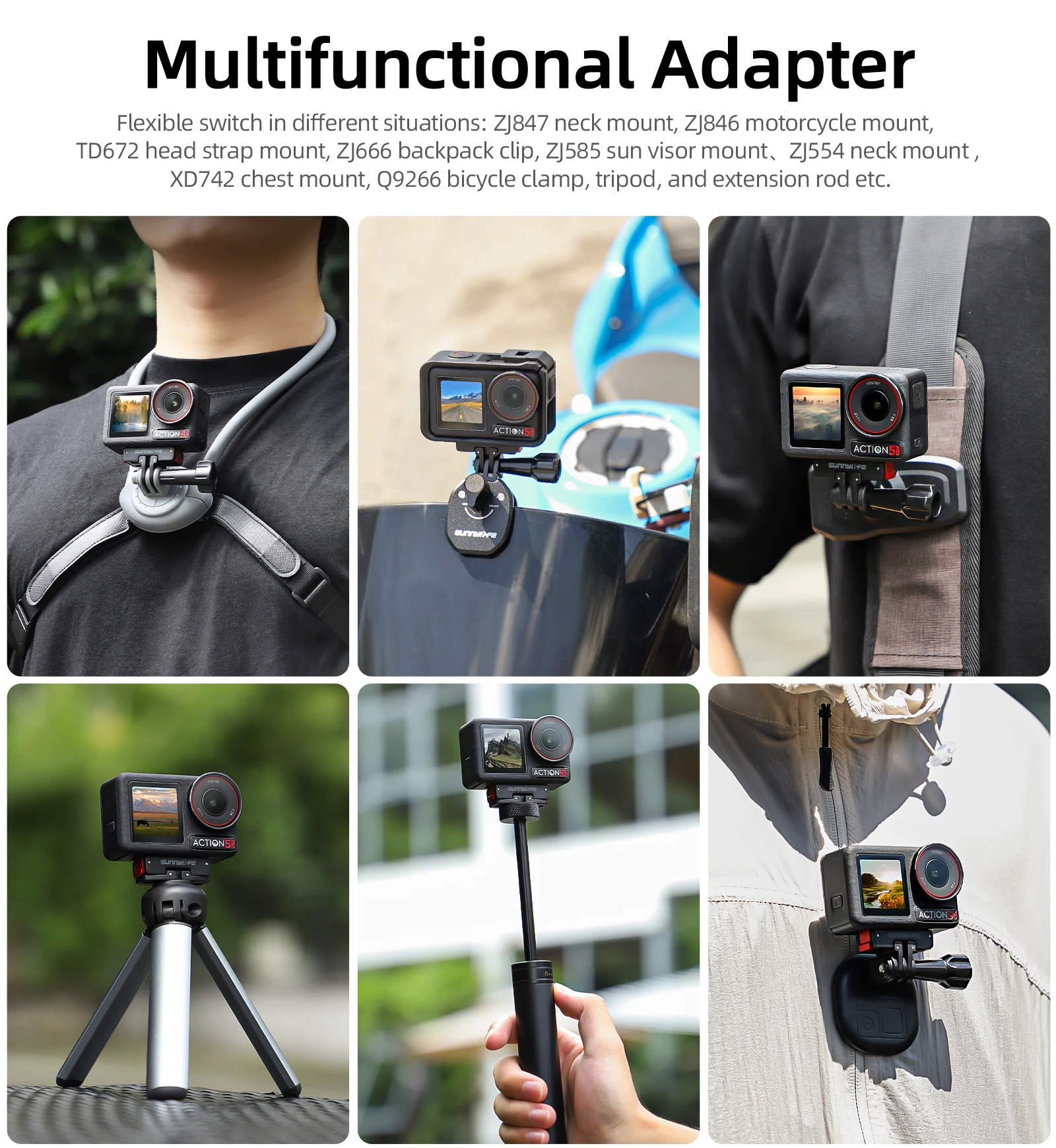 Magnetic Sport Camera Adapter Aluminum Alloy Quick Release Two Claw Adapter For DJI Osmo 360/Action 5 Pro/4/3/2 Camera