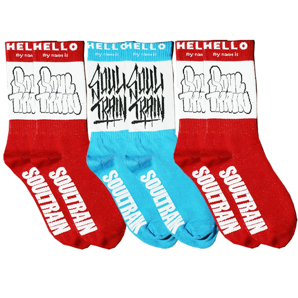 

3pairs Popular Hiphop Street Graffiti Blue Man Socks Letter Individuality Red Women Mid-calf Sock