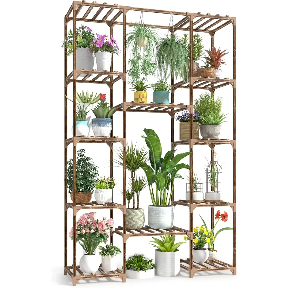 

cfmour Wood Plant Stand Indoor Outdoor, 62.2" Tall Flower Shelf Tiered Plant Stands for Multiple Plants Large Planter Holder