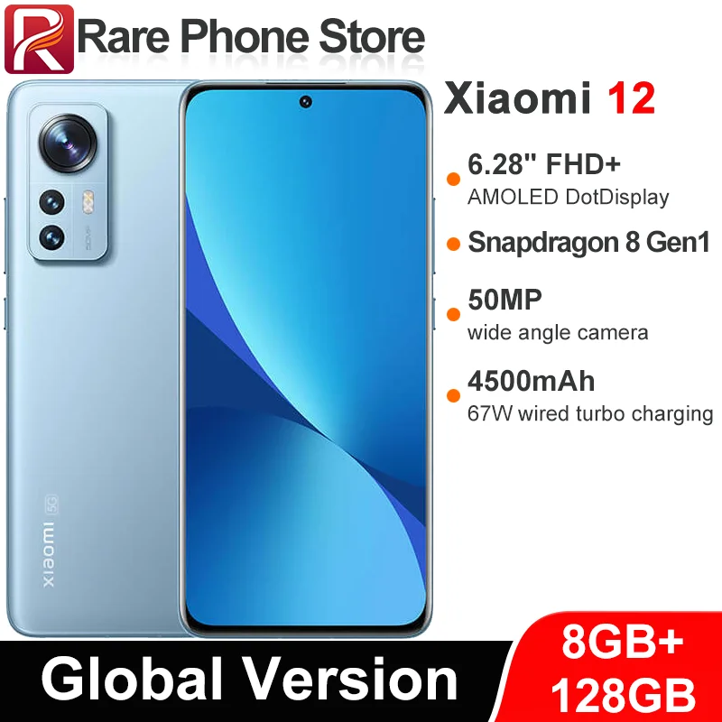 Global Version Xiaomi 12 128GB/256GB Snapdragon 8 Gen 1 6.28" AMOLED Display 50MP+32MP Camera 4500mAh Battery WiFi 6  NFC