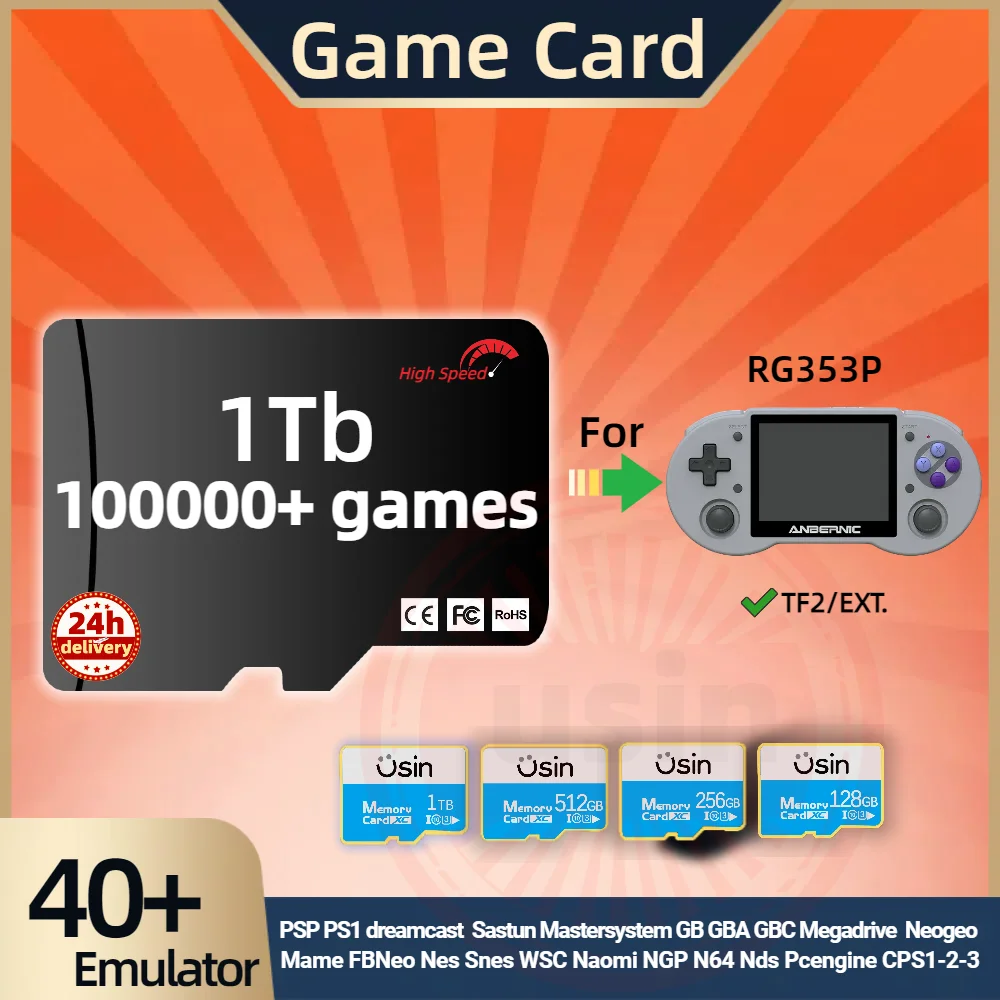 

Game Card For Anbernic RG353P Memory TF Plug&Play Pre-install Retro Games PSP PS1 SD portable Handheld High Speed Card 1Tb 512G